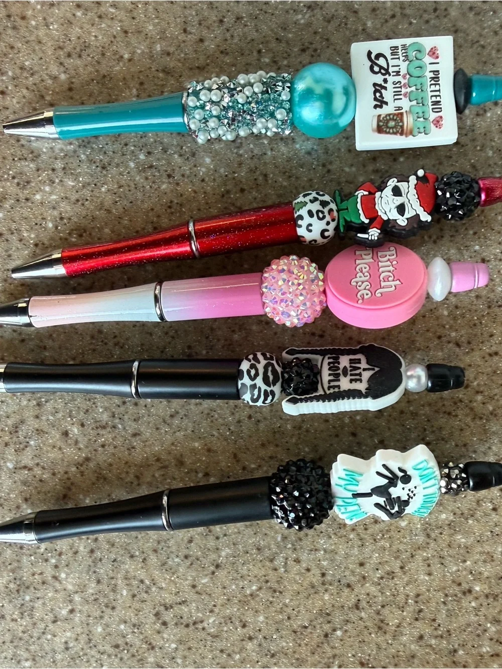 Novelty Decorative Top Pens 17 in all - Black & Hot Pink Accents